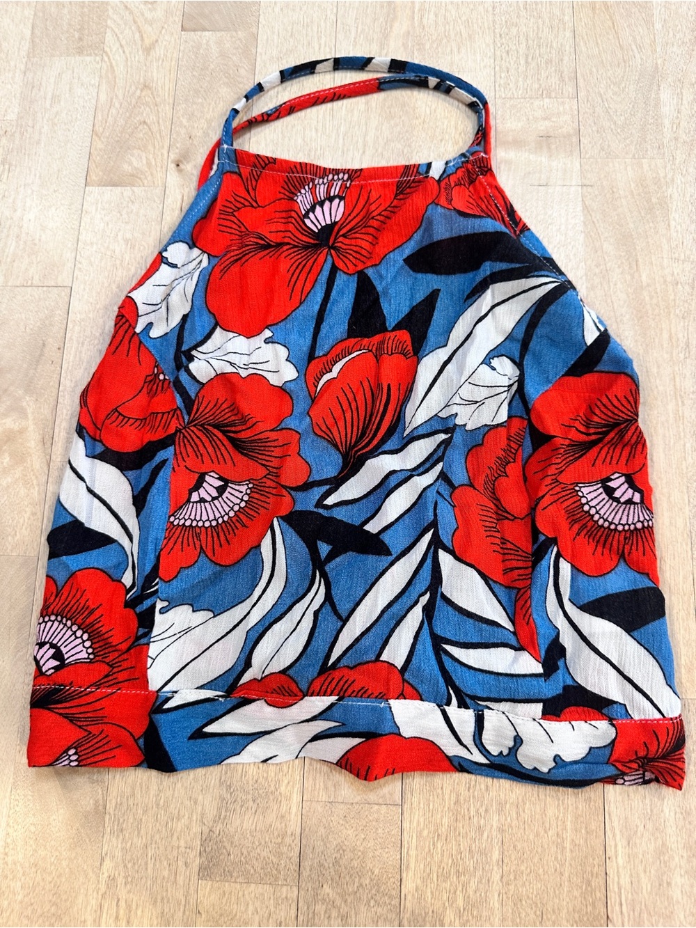 Lulu's Red Floral Halter Cami with Blue & White Accents